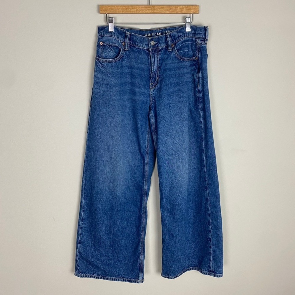 American Eagle Low Rise Ultra Wide Leg Jeans Womens 6 Strigid Denim Skater